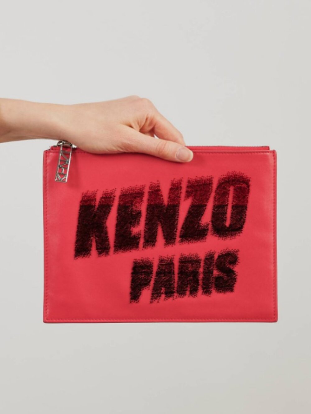 Kenzo Paris Hot Pink Lambskin Leather Logo Pouch Clutch